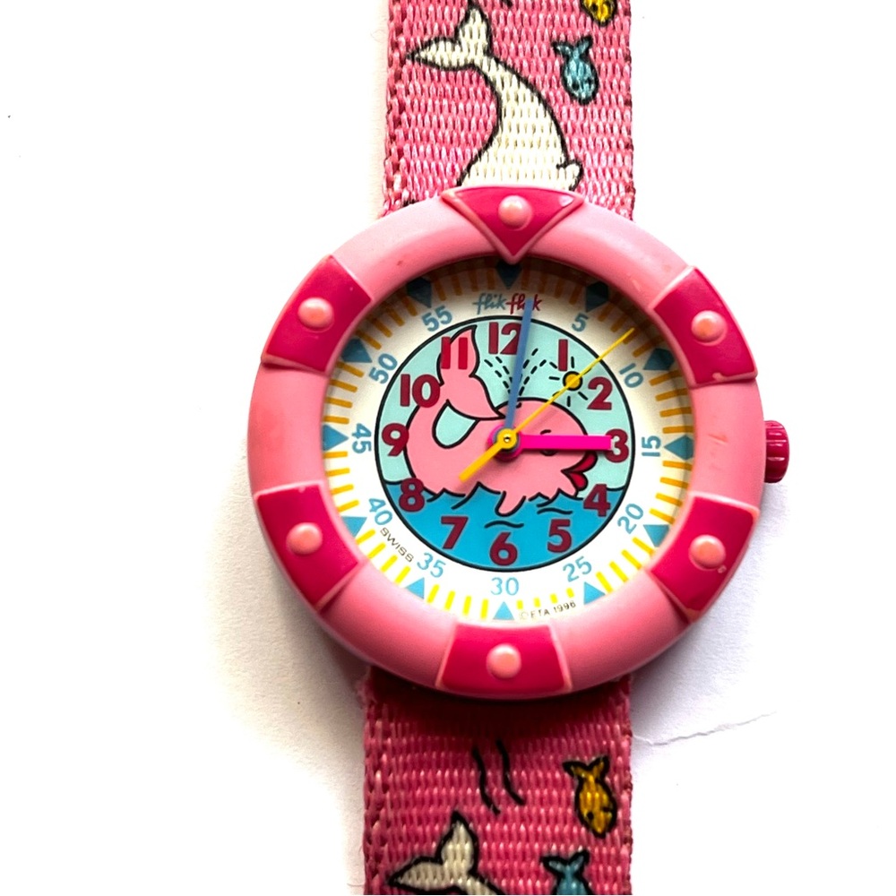 Flik-Flak Rare Swiss Made Girl's Pink Whale Watch